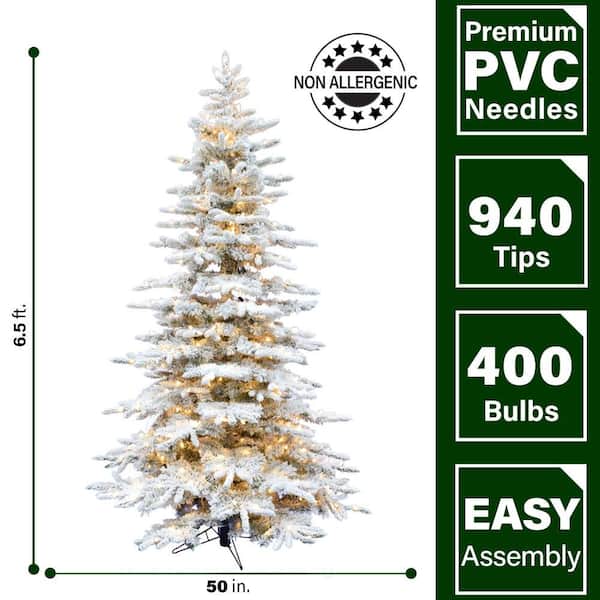 6.5 ft. Pine Valley Flocked Artificial Christmas Tree, Includes Warm White LED Lights, Artificial Tree, Home Decoration
