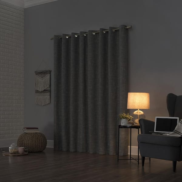 Kline Burlap Weave Thermal 100% 52 in. W x 84 in. L Blackout Grommet Curtain Panel in Gray