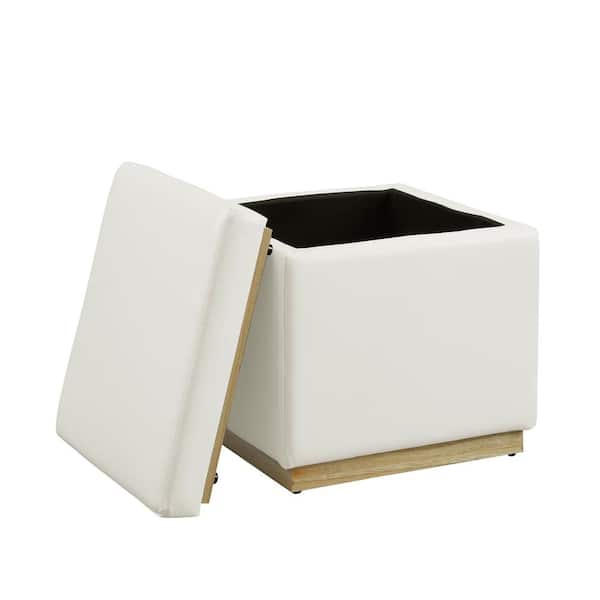 Savoy White Faux Leather Square Ottoman
