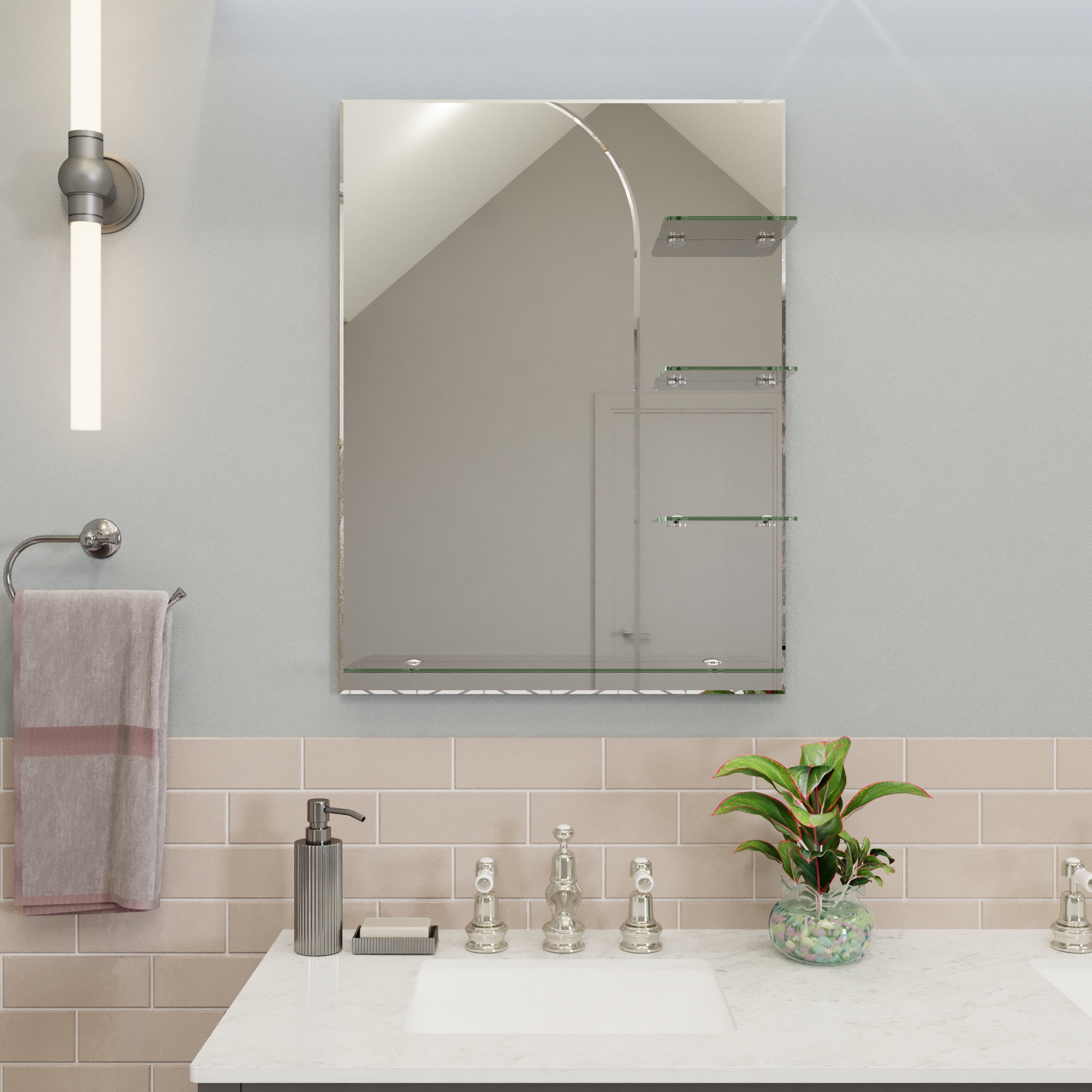 Croydex Bampton Hang 'N' Lock™ Rectangular Mirror With Shelves