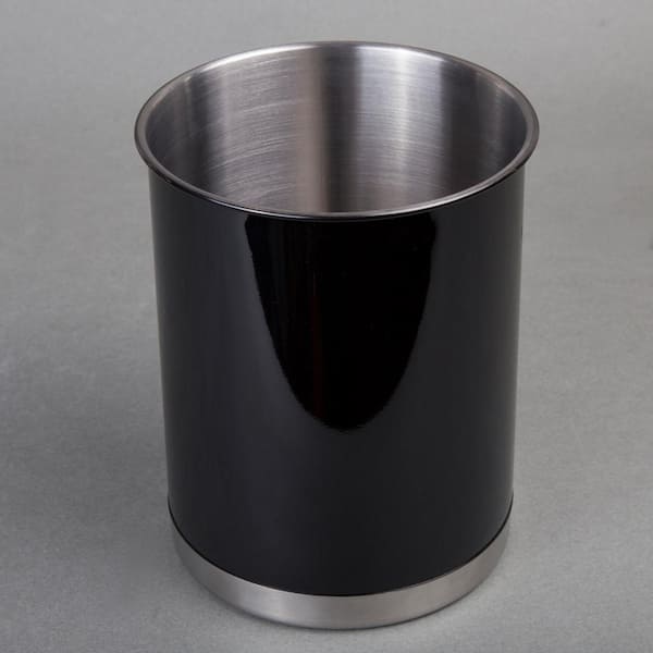 Heavy Gauge Black 5 in. Dia. x 6-1/4 in. H Small Stainless Steel Tool Crock Utensil Flatware Holder