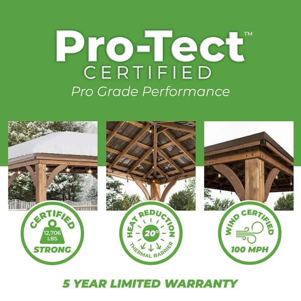 Barrington 20 ft. x 12 ft. All Cedar Wooden Carport Pavilion Gazebo with Hard Top Steel Hip Roof