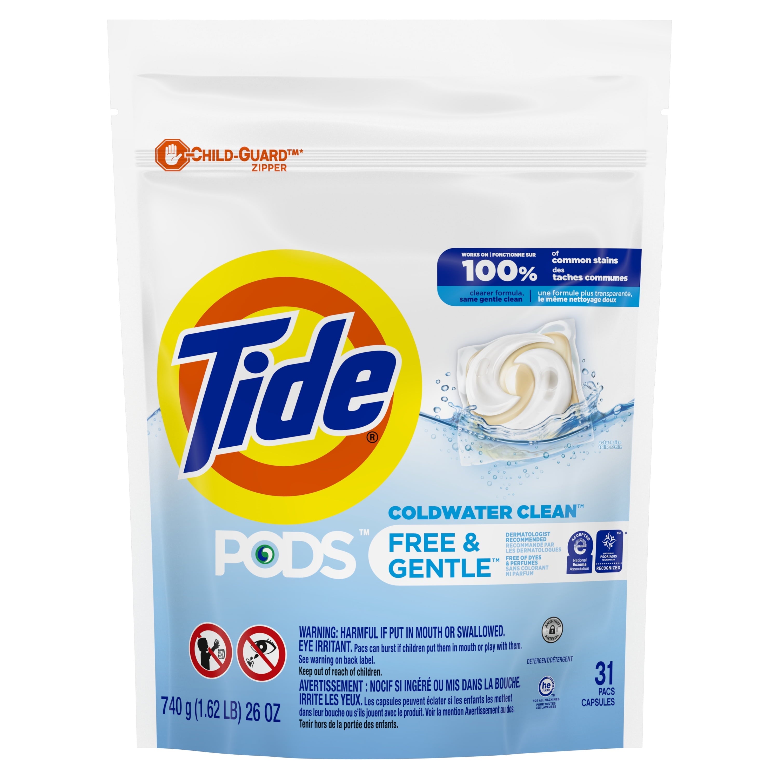 Tide Pods Laundry Detergent Soap Packs, Free and Gentle, 31 Ct