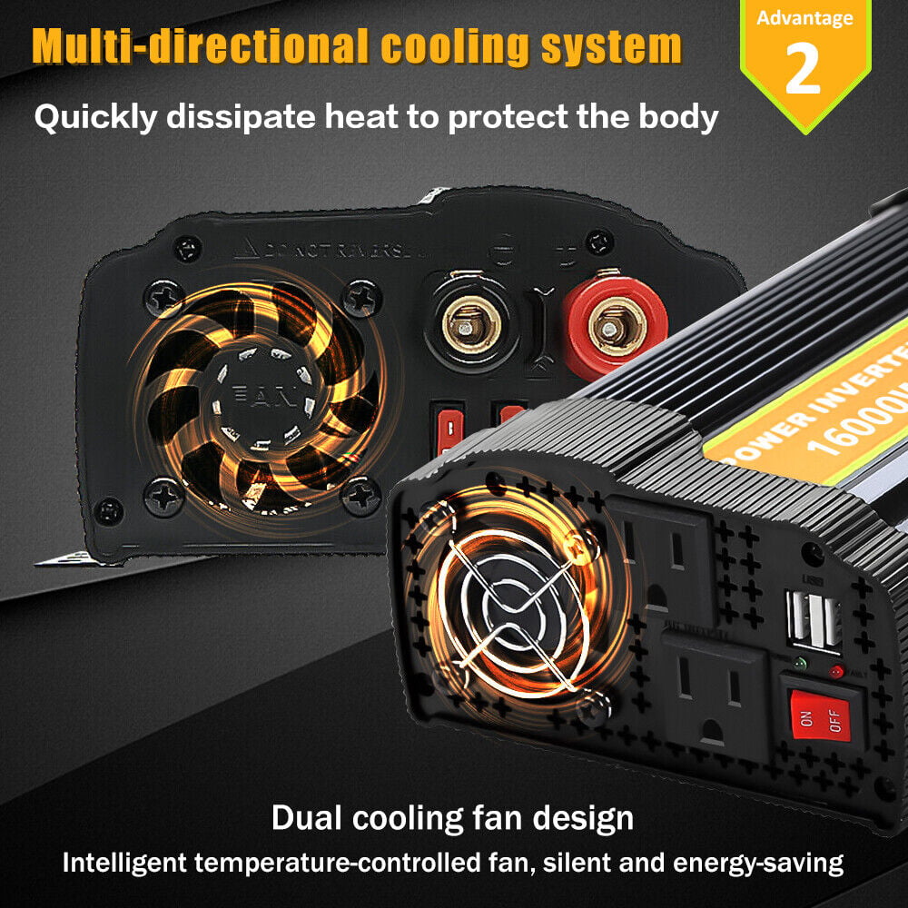 MDHAND Power Inverters,8000 Watts 16000 Watts Pure Sine Wave Power Inverter DC 12V to AC 100V 120V Car Converter with Dual Ac Outlet and USB Car Charger
