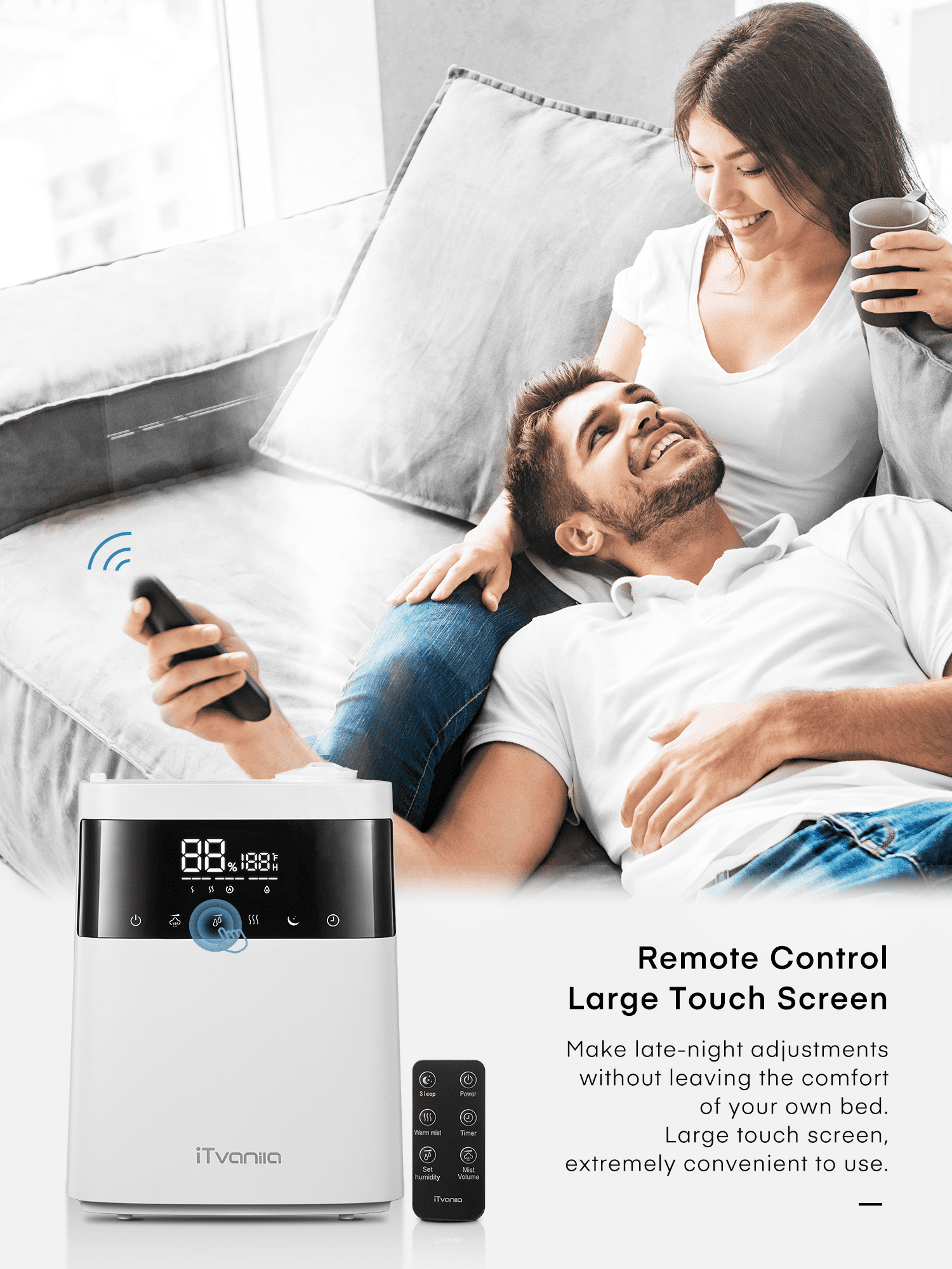 ITvanila Humidifier, 5.5L Warm and Cool Mist Humidifiers for Bedroom with Customized Humidity, Sleep Mode and 12H Timer, for Living Room, Office and Baby Room (White)