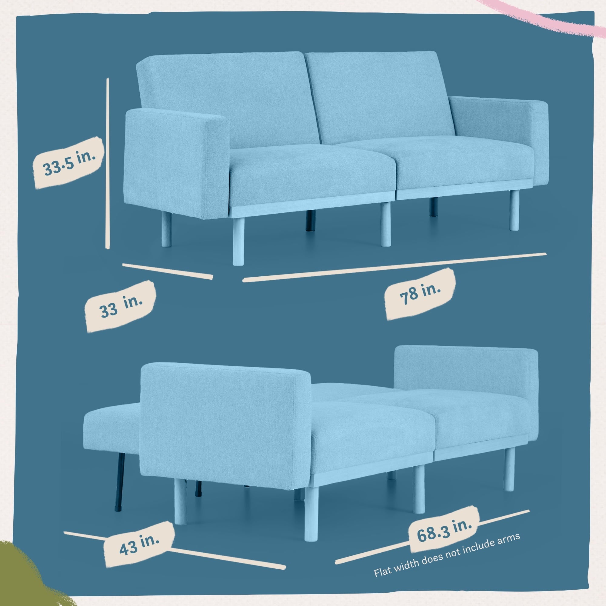 Mayview Upholstered Wood Base Futon, Light Gray