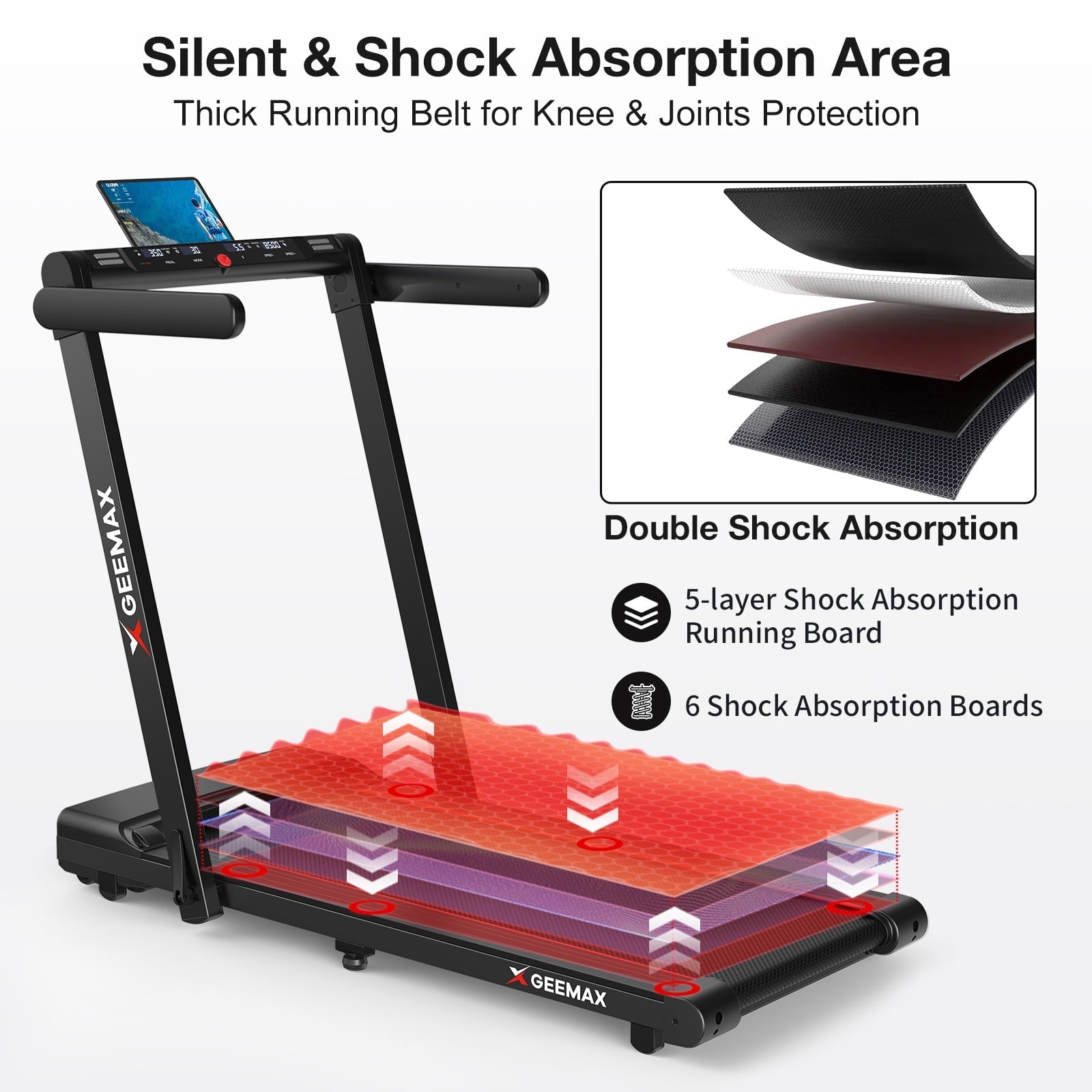 GEEMAX 3.0HP 2 in 1 Dual Display Folding Treadmill Under Desk Treadmill W/APP and 12 Pre-Set Fitness Exercise Programs & Remote Control Electric Treadmill Jogging Machine , 265 lb Capacity 0.6-7.5MPH