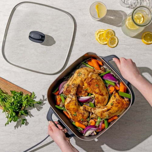 12-inch Ceramic Electric Skillet with Glass Cover Non-Stick Pan Hot Pan Frying