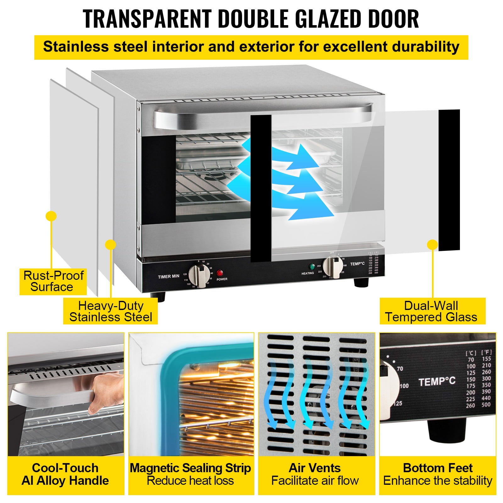 BENTISM Countertop Convection Oven Commercial Toaster Baker Stainless 19Qt 120V