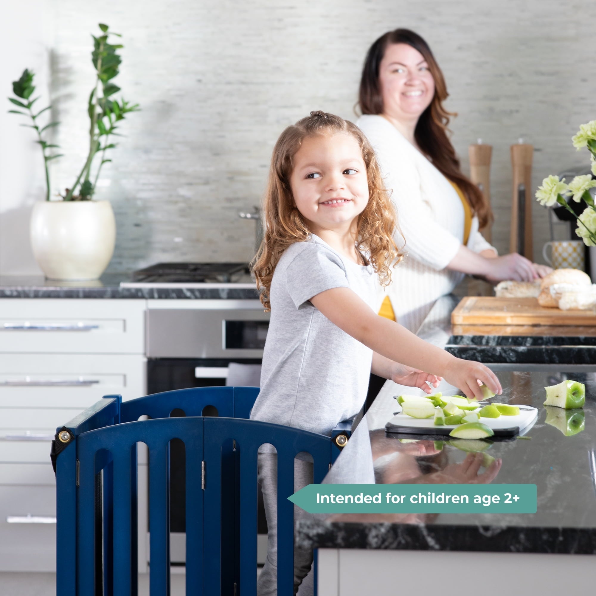 Guidecraft Contemporary Kitchen Helper® Stool - Royal Navy: Folding Toddler Safety Tower with 2 Keepers and Non-Slip Mat, Adjustable Height Step Stool for Little Helpers, Kids Learning Furniture