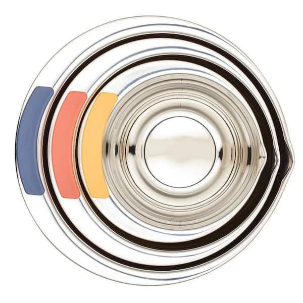 Pantryware Stainless Steel Nesting Mixing Bowls Set, 3-Piece, Silver with Color Accent Handles