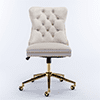 BTMWAY Office Chair, Velvet Upholstered Tufted Button Home Office Chair with Golden Metal Base, Adjustable Height, Swivel Ergonomic Task Chair, Luxury Desk Chair Computer Chair, Beige