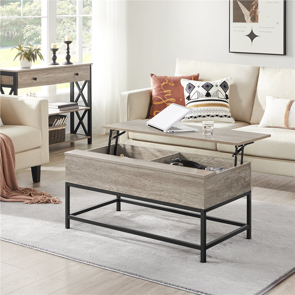Alden Design Wood and Metal Lift Top Coffee Table, Rustic Gray