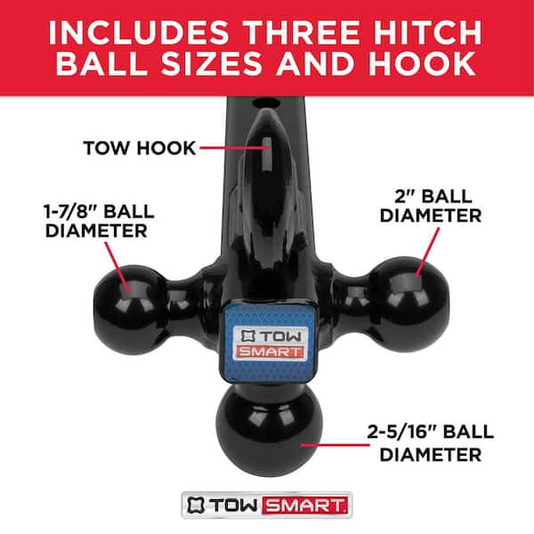 Up to 14,000 lb. 1-7/8 in., 2 in, and 2-5/16 in. Ball Diameters Trailer Tri-Ball Mount with Hook