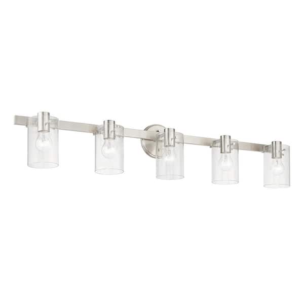 Munich 42 in. 5-Light Brushed Nickel Vanity Light with Clear Glass