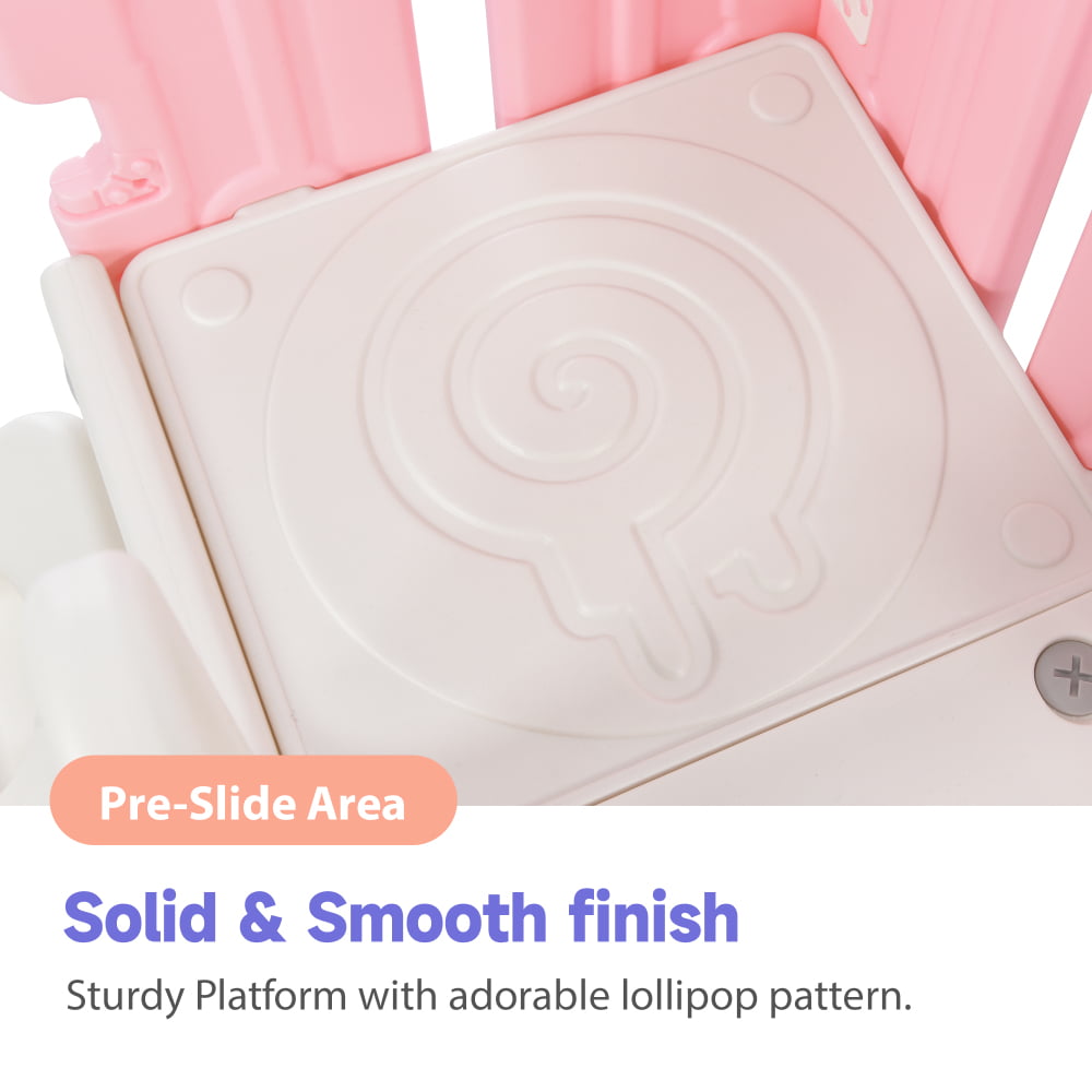 GERI 4 in 1 Toddler Climber and Slide Set with Basketball Hoop,Kids Climber & Bus Playhouse Slide Playse, Pink