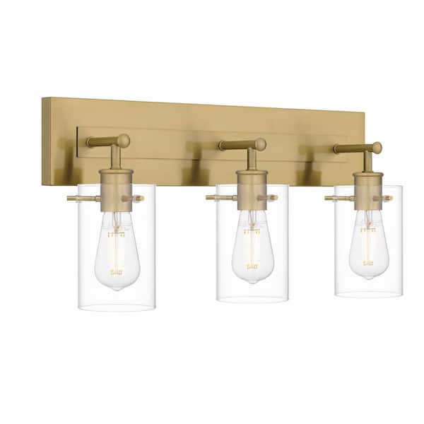 Regan 21 in. 3-Light Brushed Gold Vanity Light with Clear Glass Shades