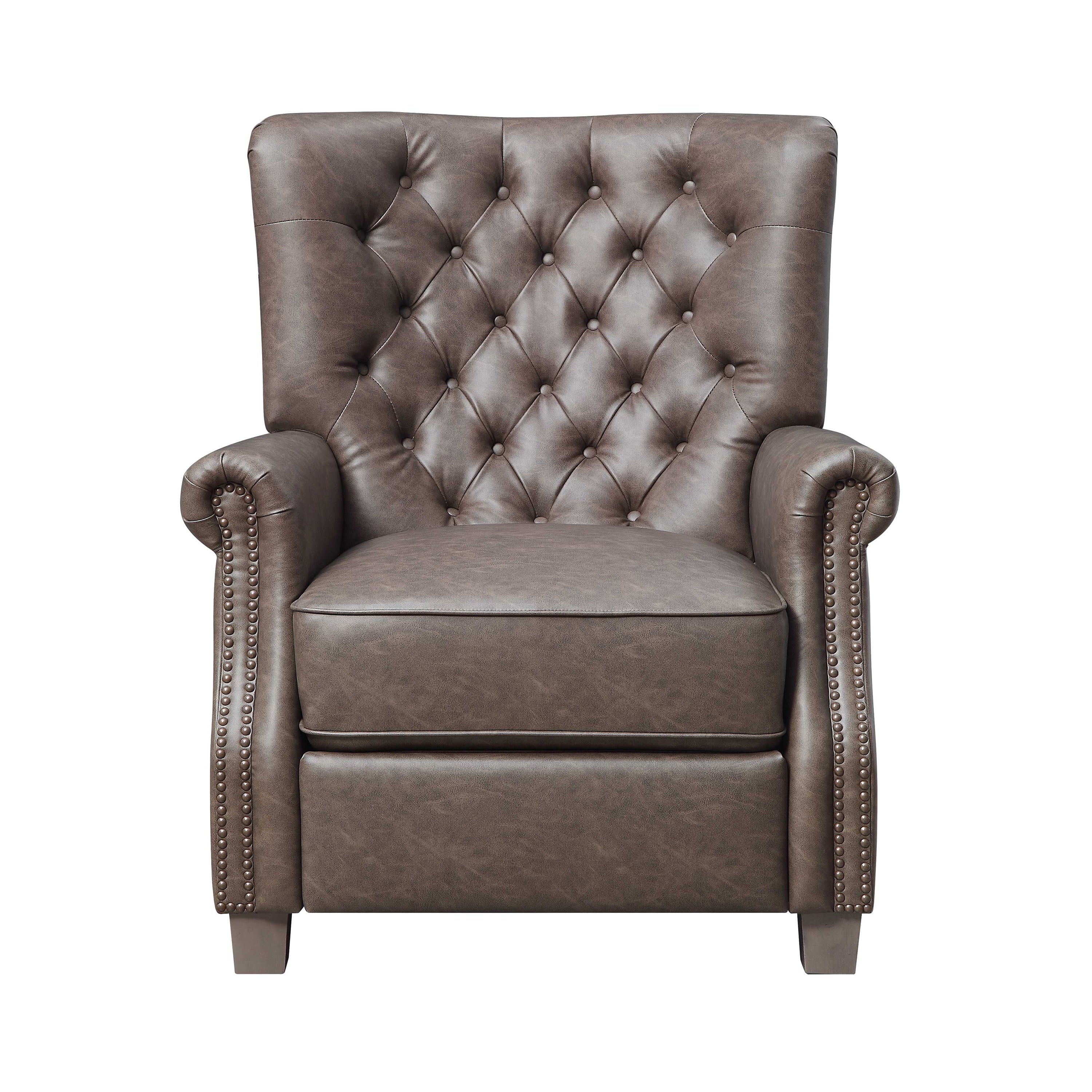 Better Homes & Garden Tufted Push Back Recliner, Brown Faux Leather Upholstery