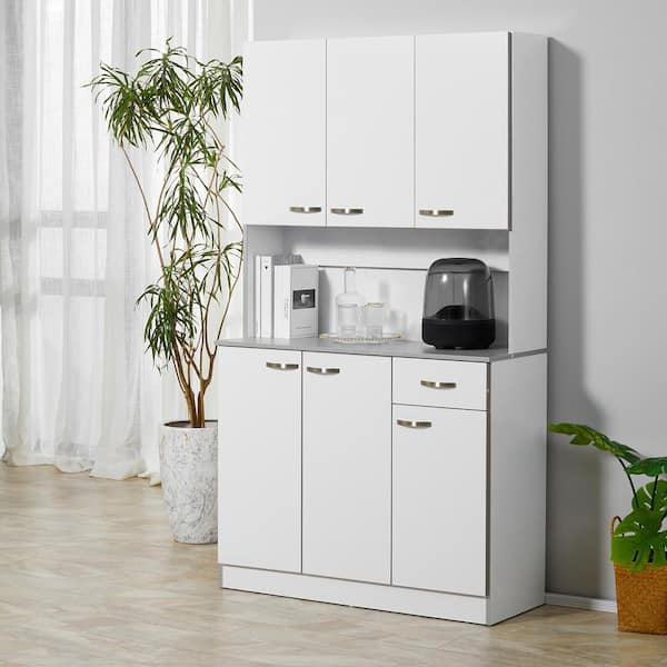 71 in. White Freestanding Kitchen Cupboard with 3-Adjustable Shelves and 1-Drawer