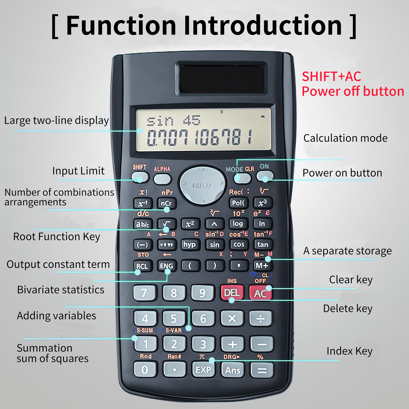 10-Digit Scientific & Engineering Calculator with Protective Hard Cover, Solar Powered LCD Display, 2 Line Display, Great for Students and Professionals, Black