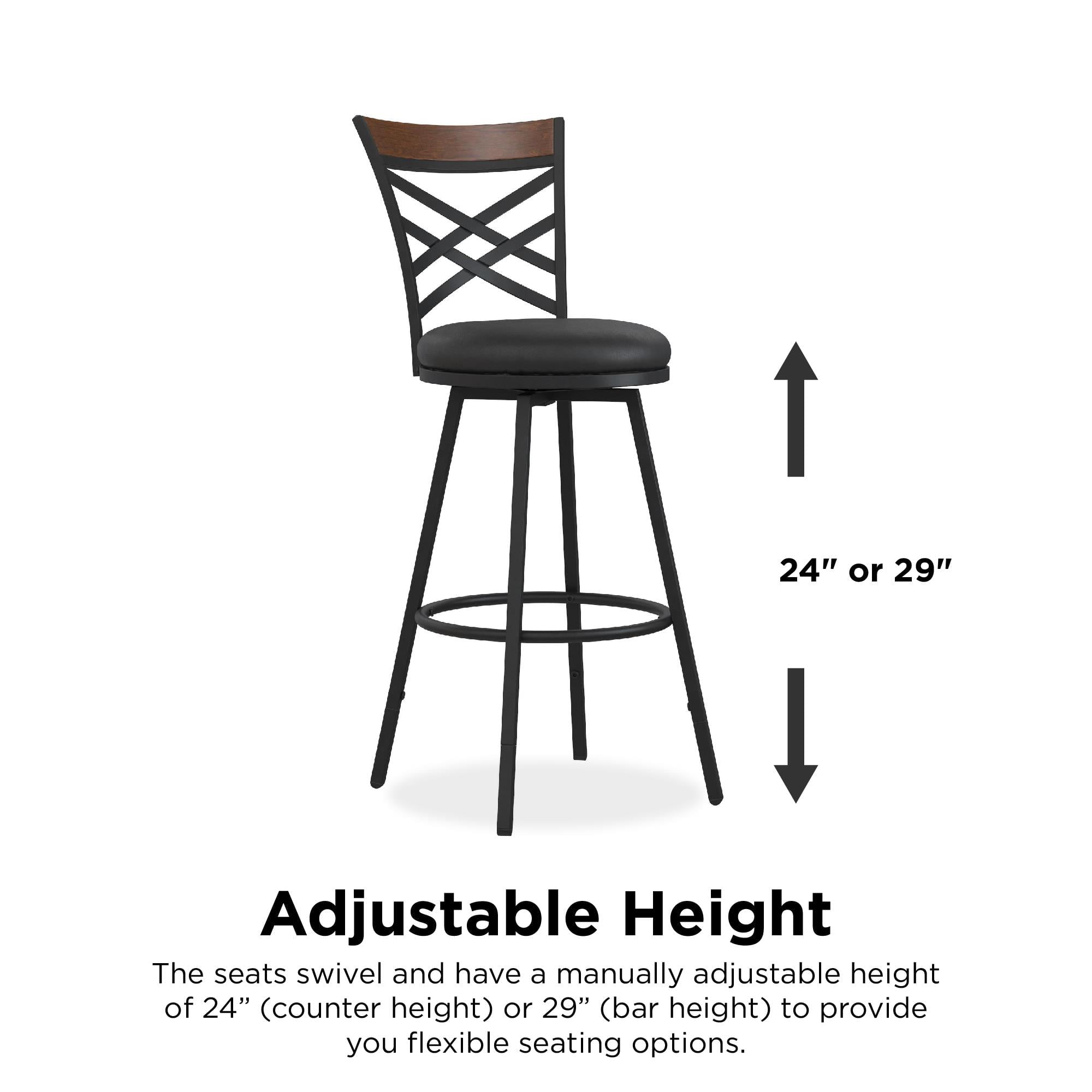 DHP Lesley Adjustable Swivel Barstool, Black Faux Leather, Set of 3