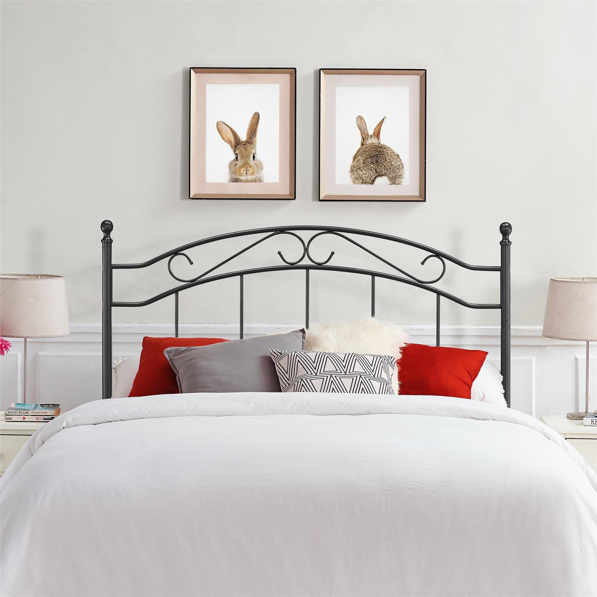 Mainstays Full/Queen Metal Headboard with Delicate Detailing, Black