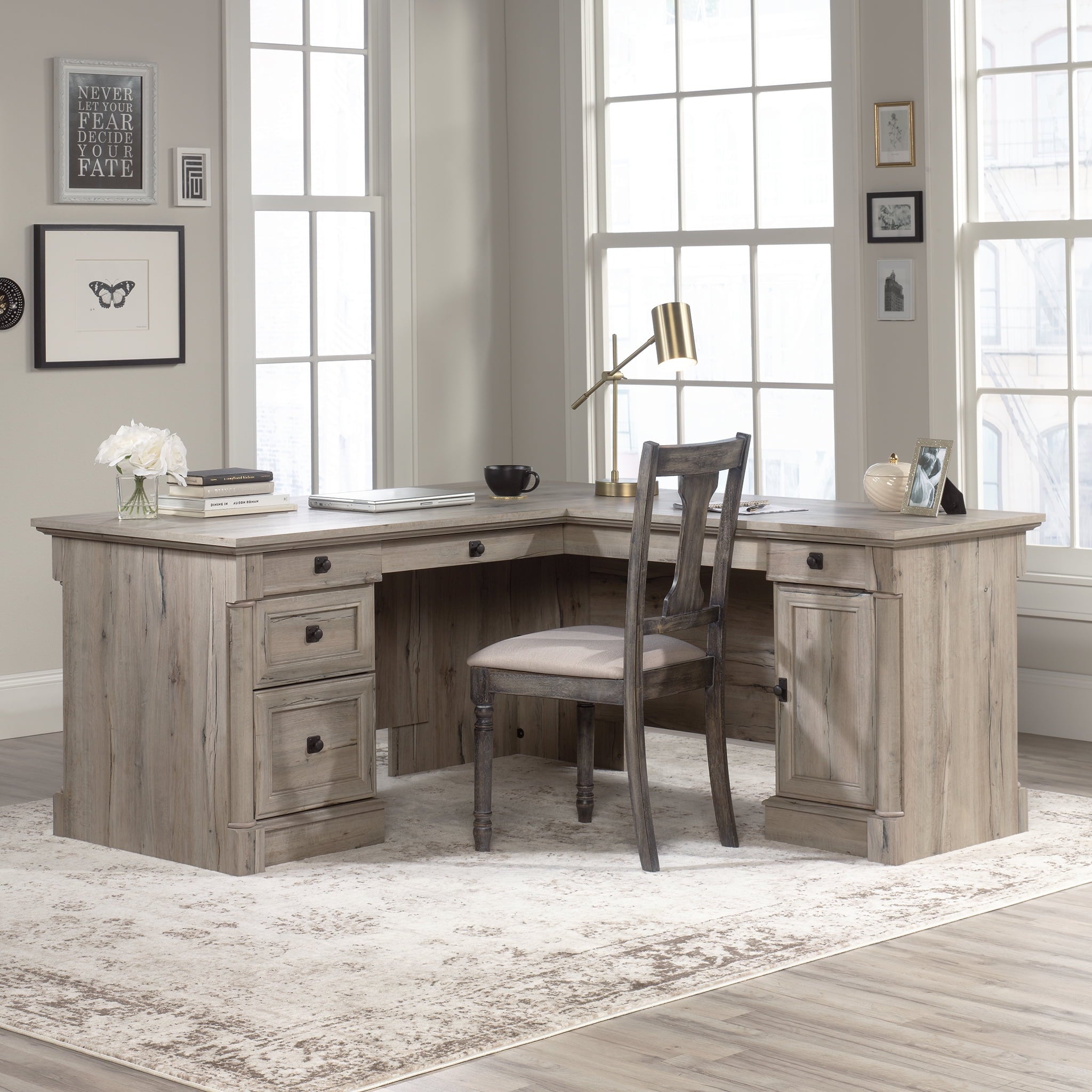 Sauder Palladia L-Shaped Desk, Select Cherry Finish