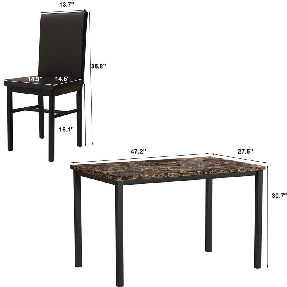 5 Piece Kitchen Table Set, Modern Dining Table Sets with Faux Marble Table PU Leather Chairs for 4, Rectangular Dining Room Table Set for Home, Kitchen, Living Room, Restaurant, Small Space, L880