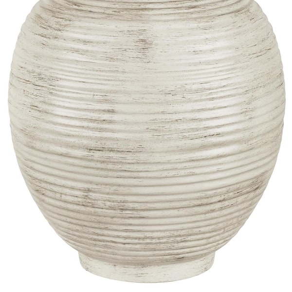 Finch 22 in. Distressed White Ribbed Table Lamp with White Linen Shade
