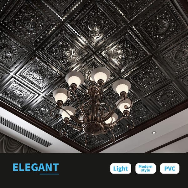 Black 2 ft. x 2 ft. Decorative Spanish Floral Design Lay In/Glue Up Drop Ceiling Tiles (48 sq. ft./box)