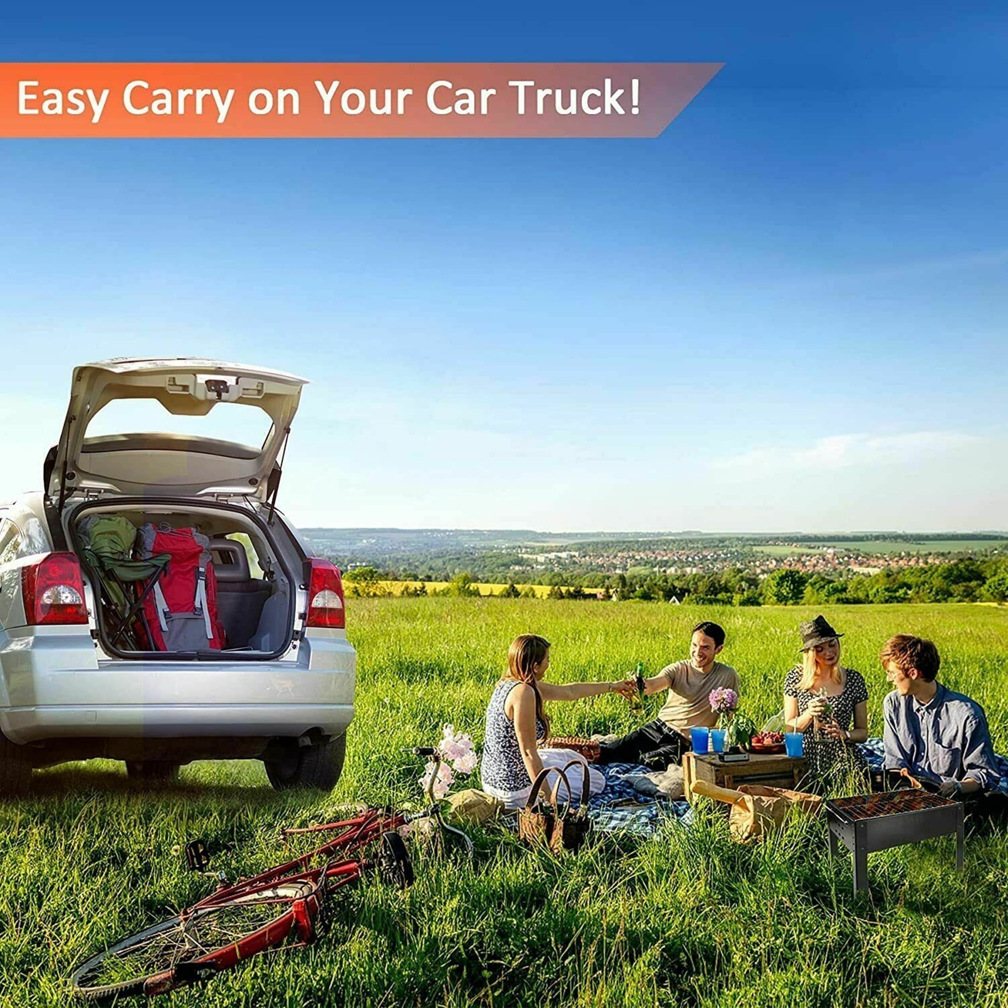 Portable Charcoal Grill Detachable Grill Cooking Station, Mini Tabletop Camping Grill BBQ, Black