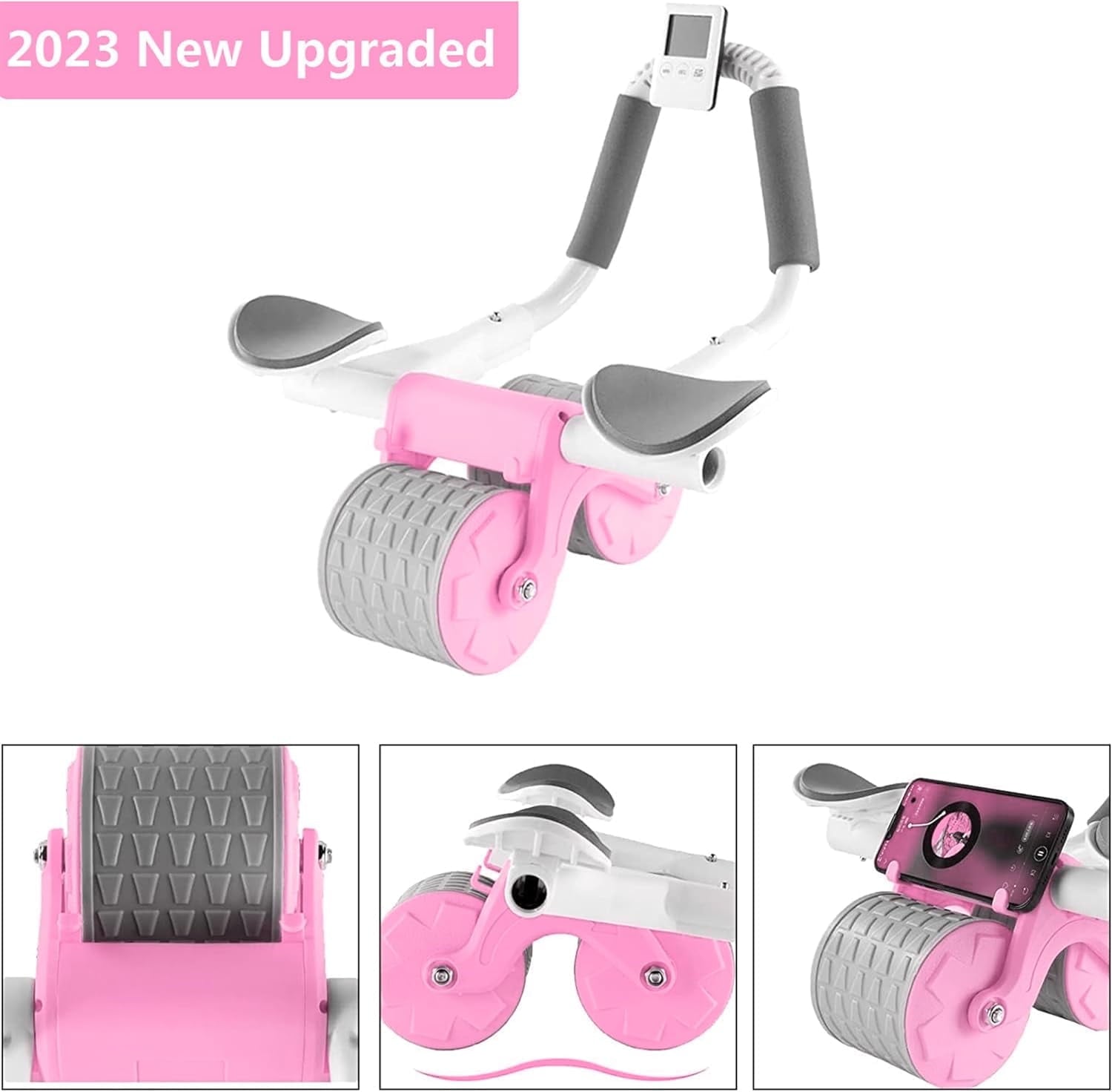 2023 New Upgraded AB Abdominal Exercise Roller with Timer Elbow Support Rebound Abs Wheel for Core Strength Automatic Ab Machine for Beginner