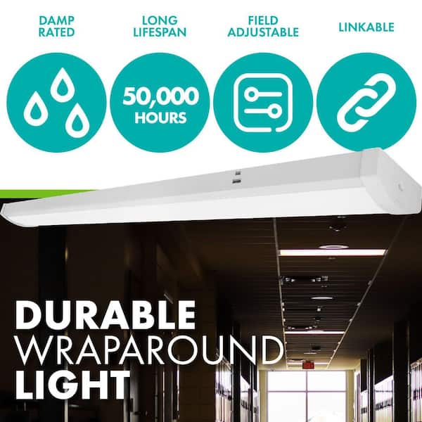 30/40/50-Watt 40/64/96-Watt Equivalent Integrated LED White 48 in. Wraparound Light 3500/4000/5000K (4-Pack)