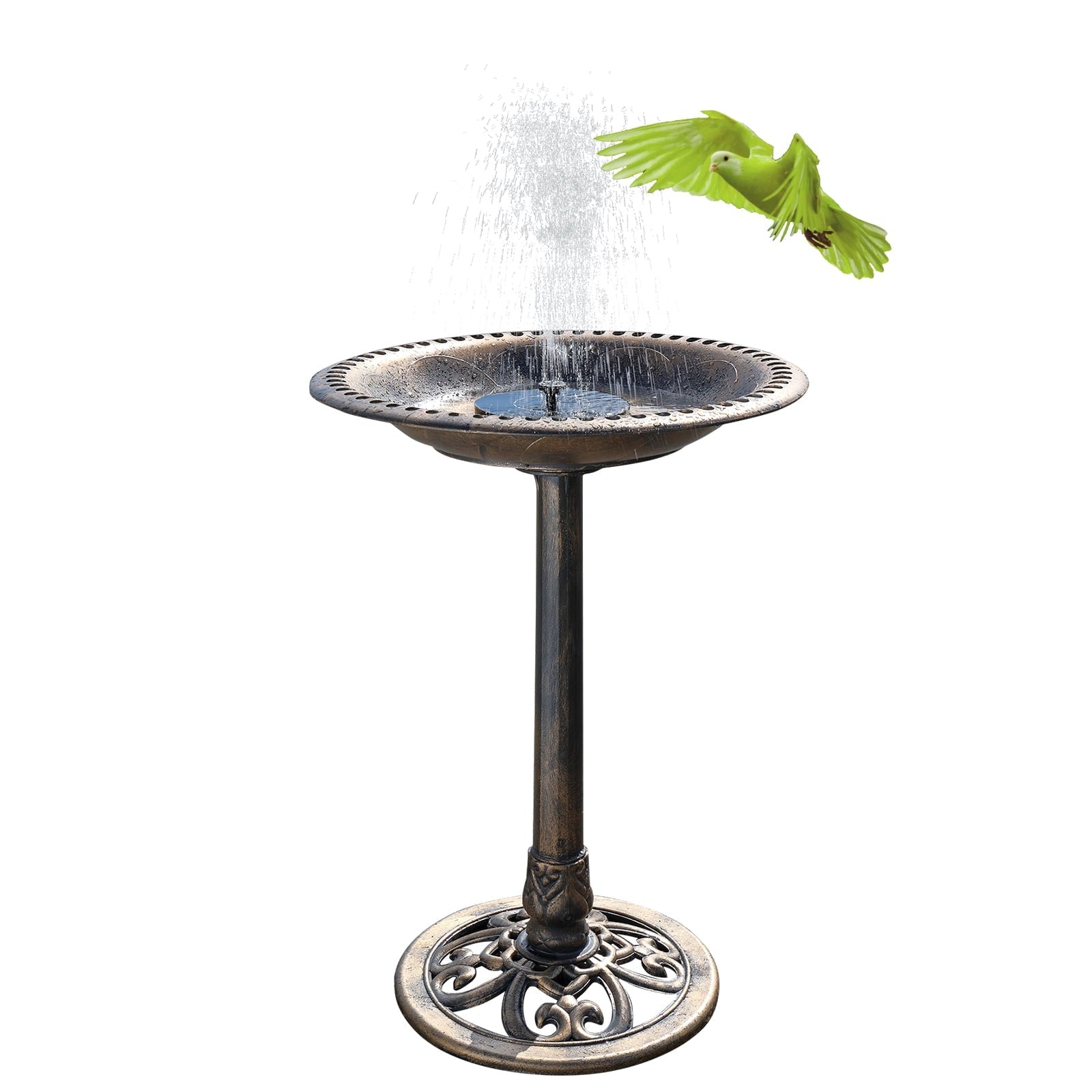 Zimtown Courtyard 42 Inch Bird Bath w/ Solar Light Garden Decor