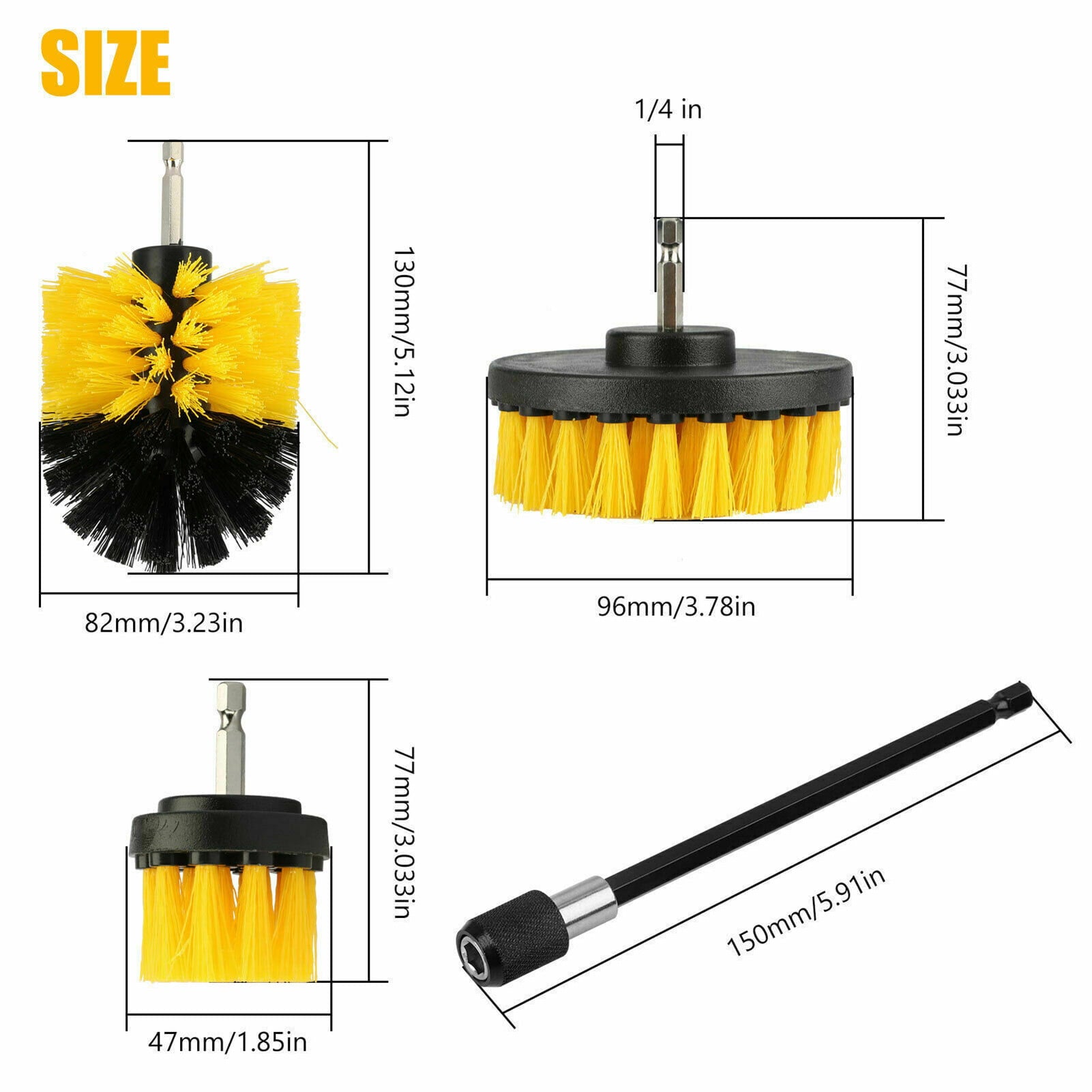 Gecheer 4Pcs Detailing Drill Brush Kit Car Wash Brush Hard Bristle Drill Auto Scrubber Detailing Cleaning Tool