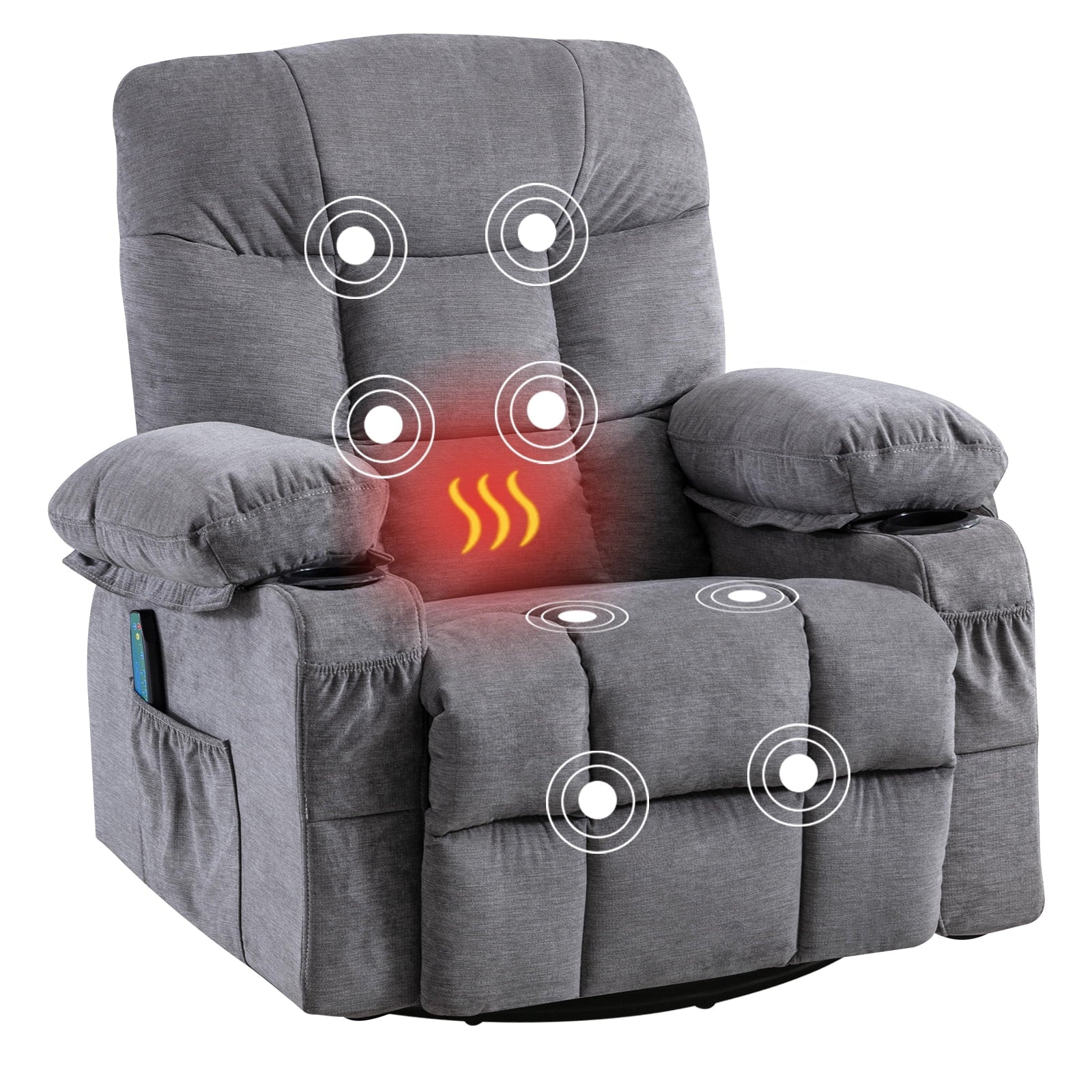 JONPONY Massage Rocker Recliner Chair, Stainless steel, Grey