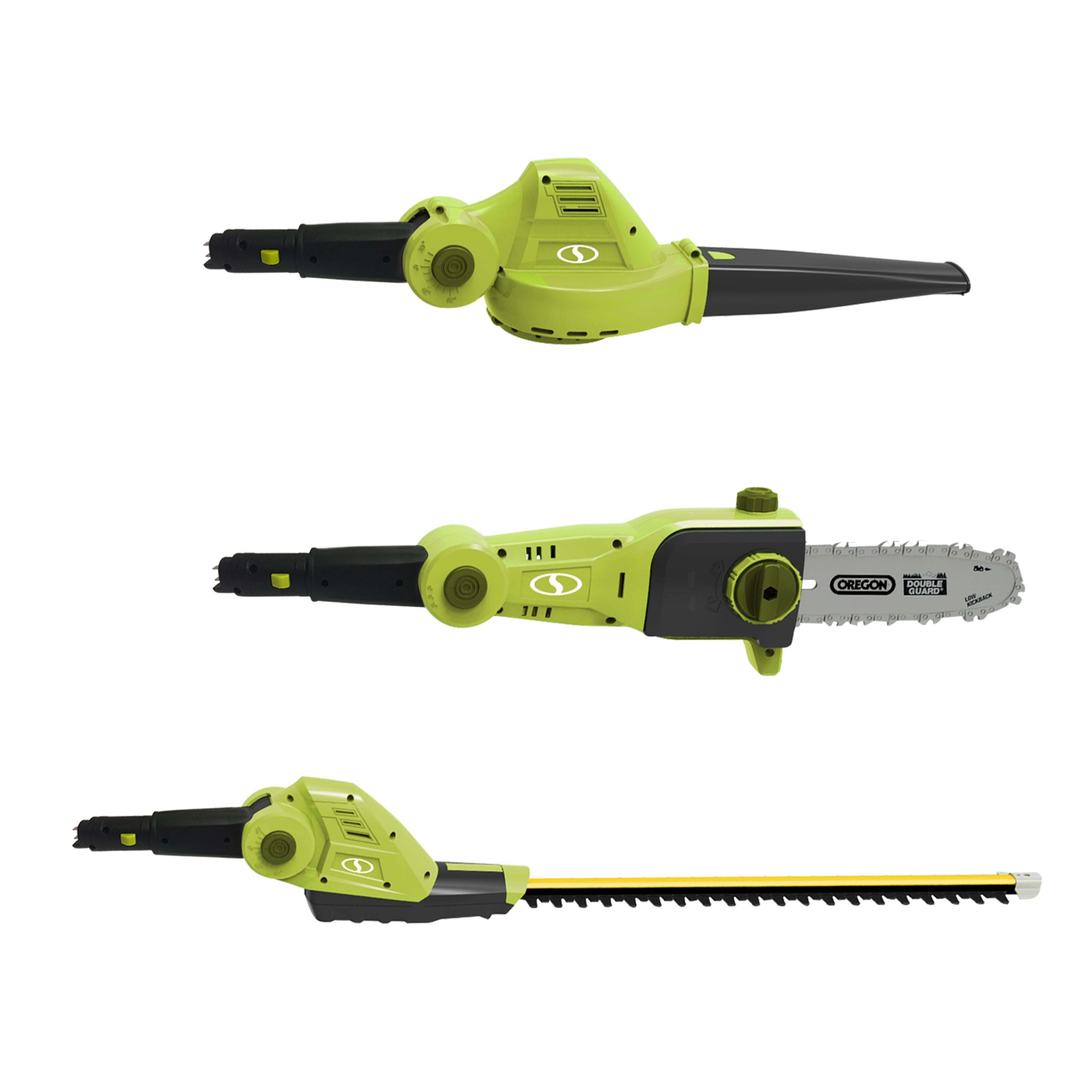Sun Joe 24V Cordless 3-in-1 Hedge Trimmer + Pole Saw + Leaf Blower Yard Care Multi-Tool, 2.0-Ah Battery & Charger