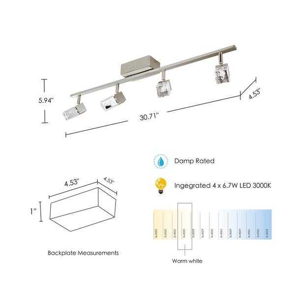 Cantil 33.19 in. Matte Nickel LED Track Lighting Kit with Clear Acrylic Shades