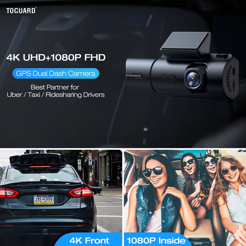 TOGUARD Front and Inside Dual Dash Camera 4K Car Dash Cam with WiFi and GPS 3.16