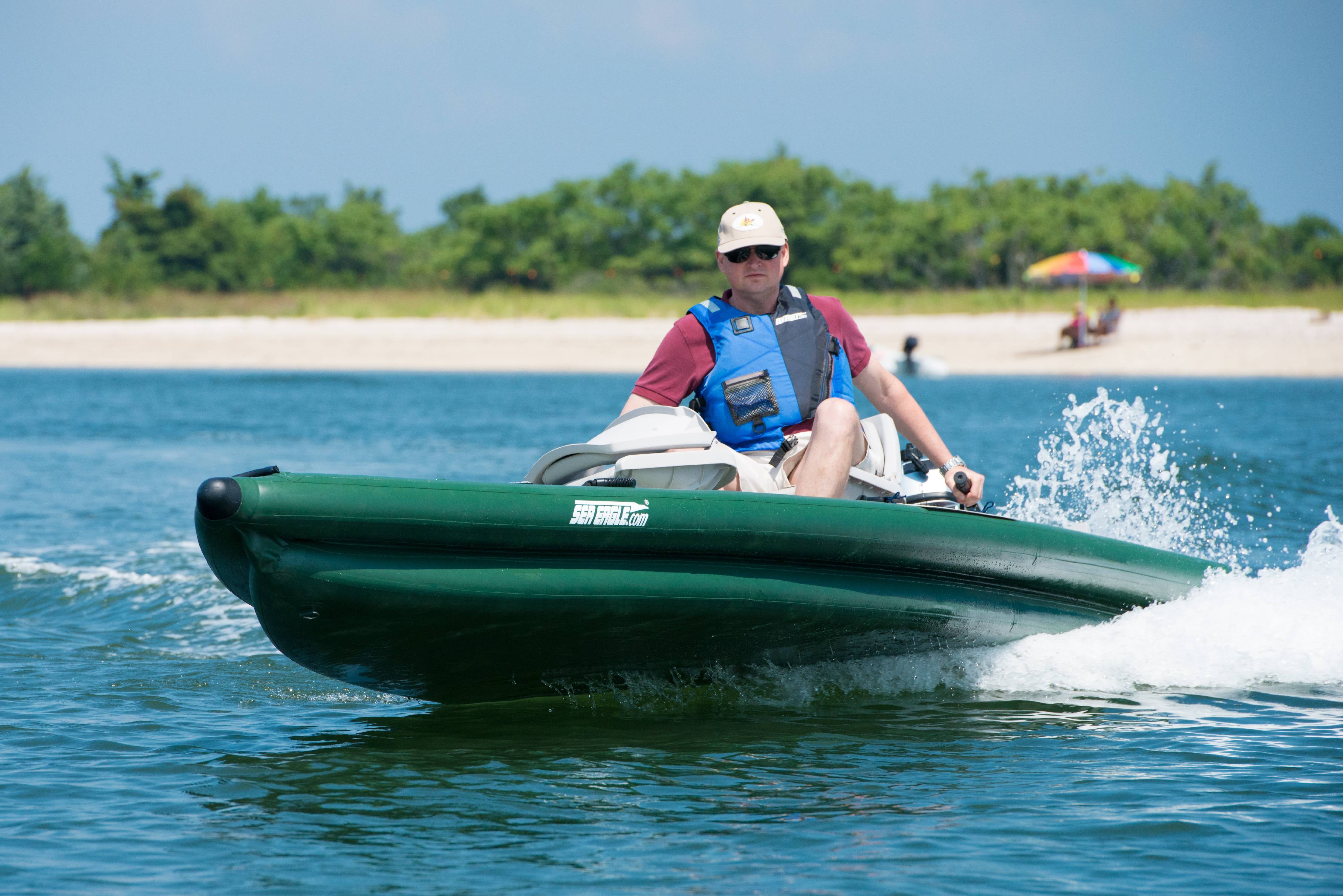 Sea Eagle FSK16 Inflatable Fish Skiff 16 Frameless Fishing Boat - 2 Person Swivel Seat Package