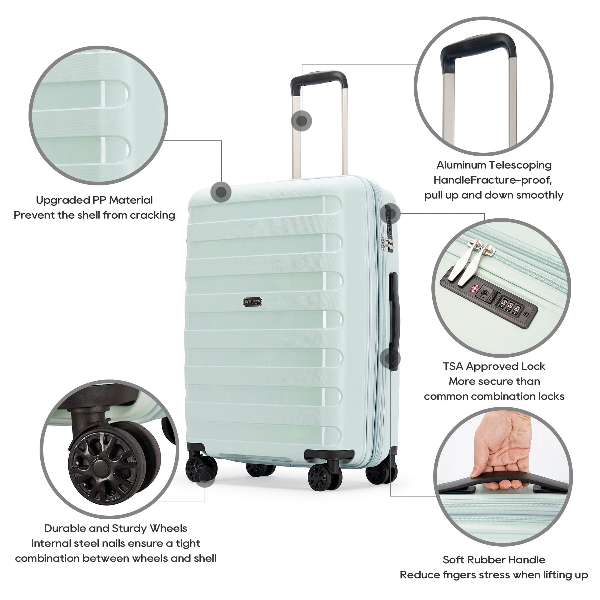 Ginza Travel 3 Piece Hardside Expandable Luggage Sets,PP Hard Luggage with Spinner Wheels,Azure Water