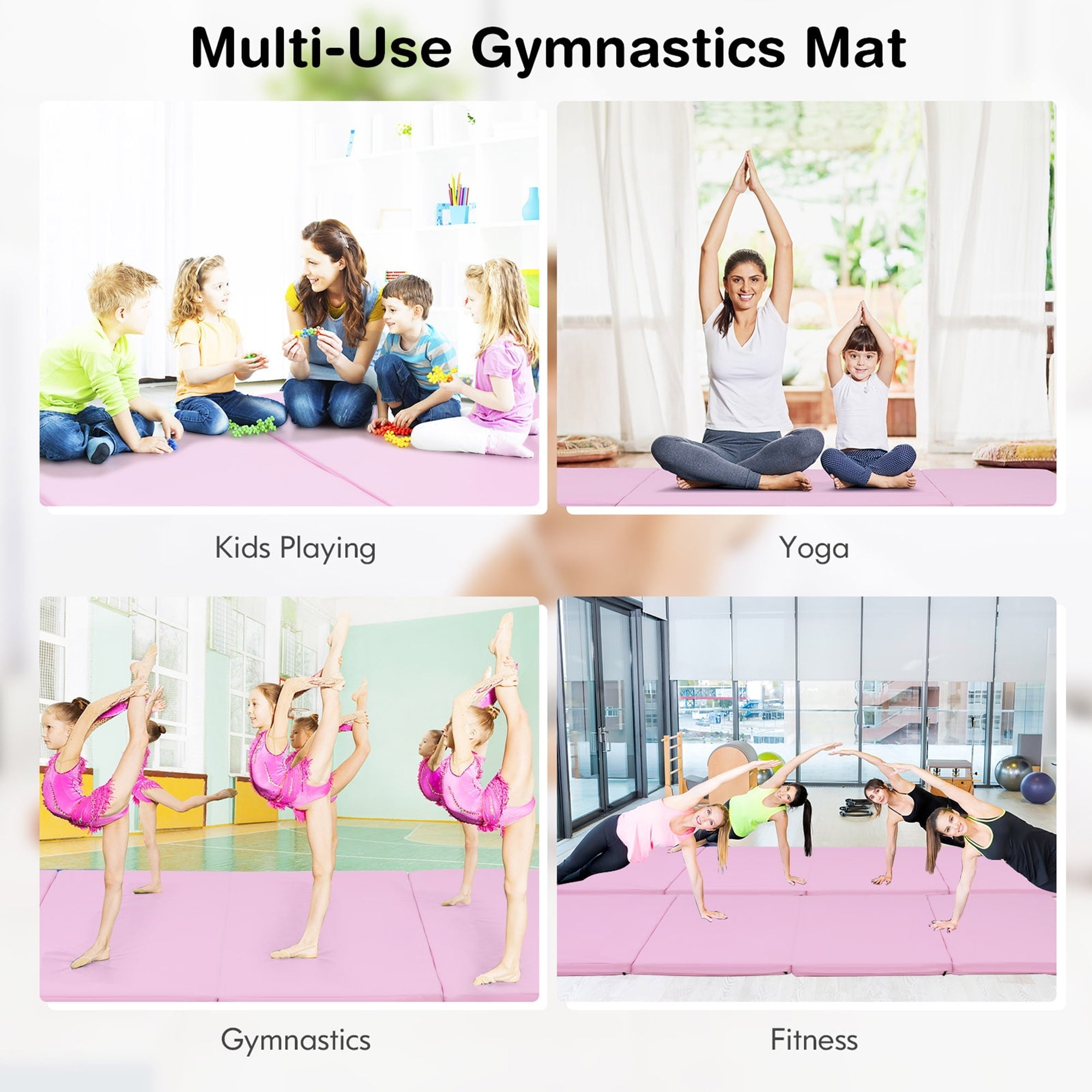 Gymax 8' x 4' x 2'' Folding Gymnastics Tumbling Mat Thickened Exercise Mat Pink