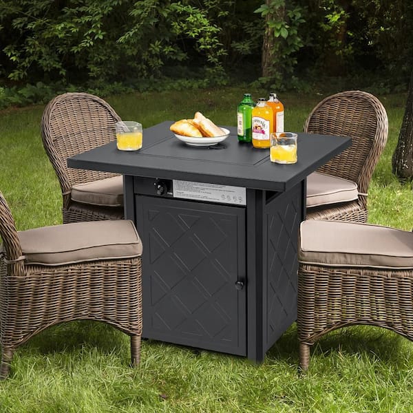 Black 28 in. Gas Fire Pit Table 50,000 BTU Auto-Ignition Propane Fire Pit Table, Outdoor Fire Table with Lid Suitable