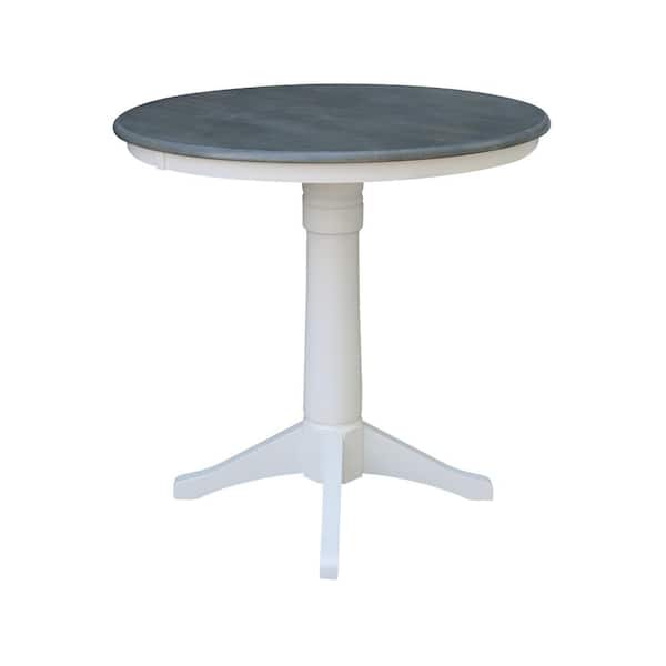 36 in. Round Pedestal White/Heather Gray Solid Wood 2-Emily Stools Base Counter Height Dining Table (Set of 3-Piece)