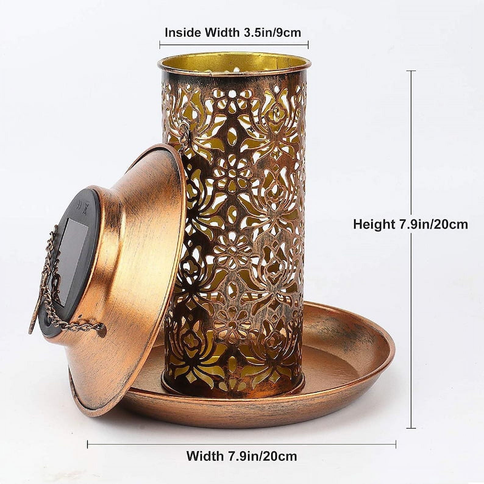 Epicgadget Solar Light Bird Feeder, Metal Hanging Bird Feederr Lantern Shape Decorative Birdfeeder for Outdoor Gardening Yard Pathway Decoration