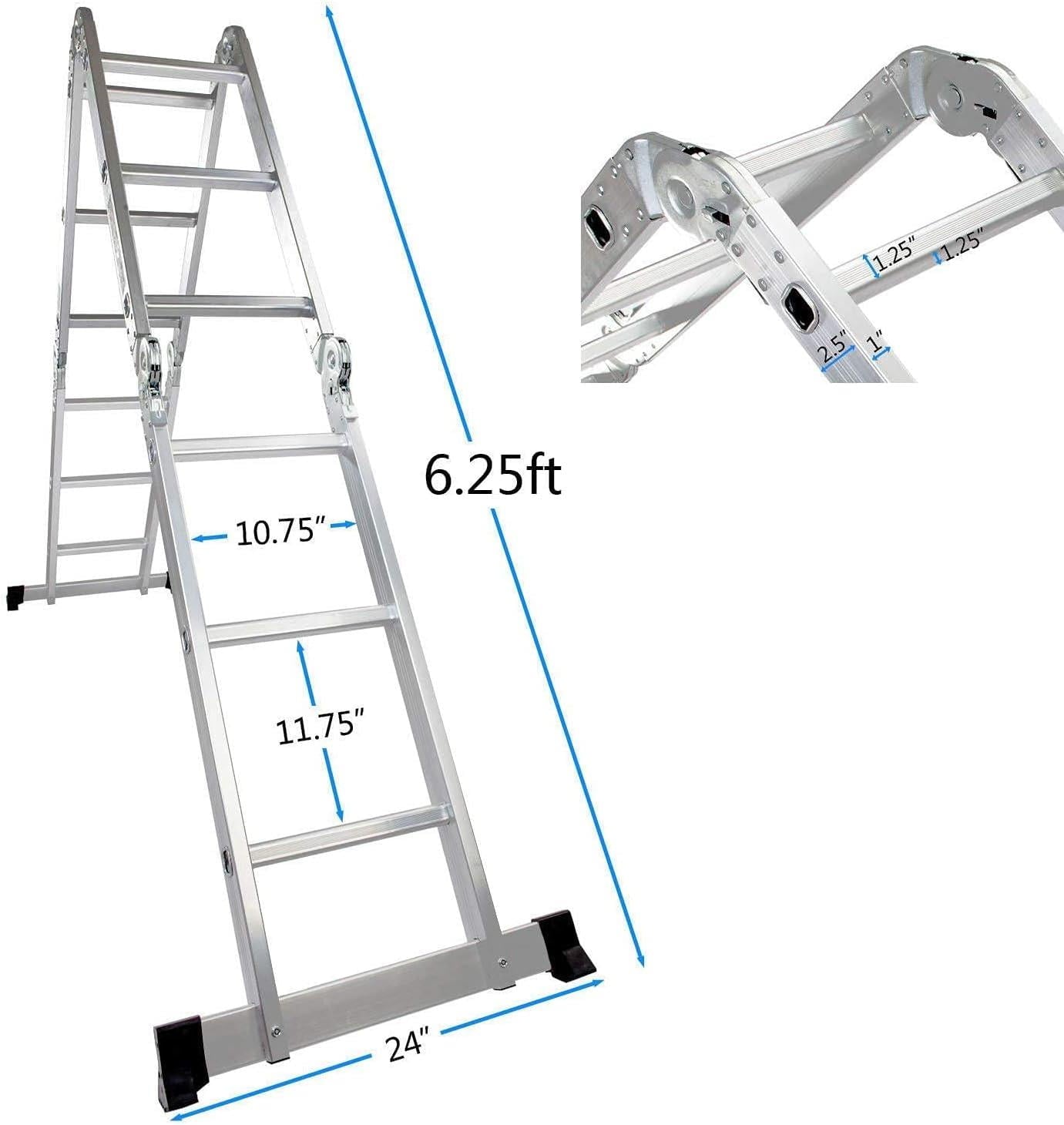 Ktaxon 12.5ft 7 in 1 Multi-Purpose Scaffold Ladder, Folding Aluminium Extension Ladder,  EN 131 Standard, 330lbs Capacity