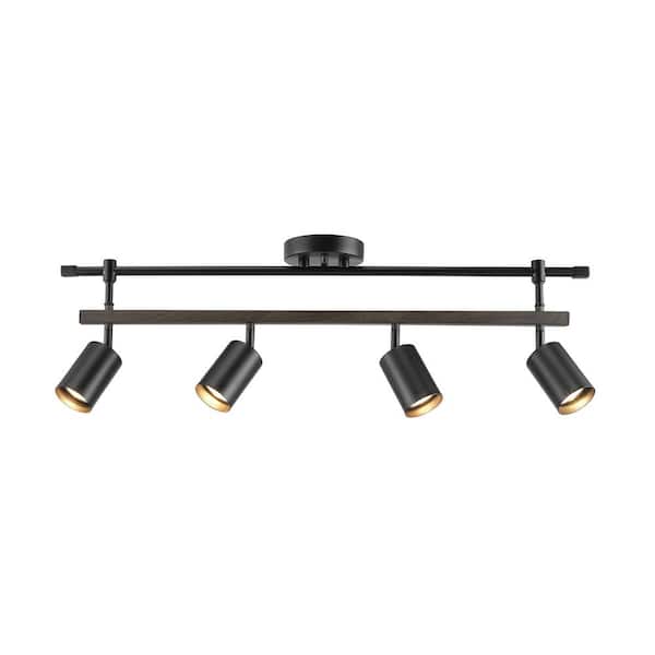 Nashville 2.58 ft. 4-Light Matte Black Linear Track Lighting Kit with Faux Wood Accent Bar