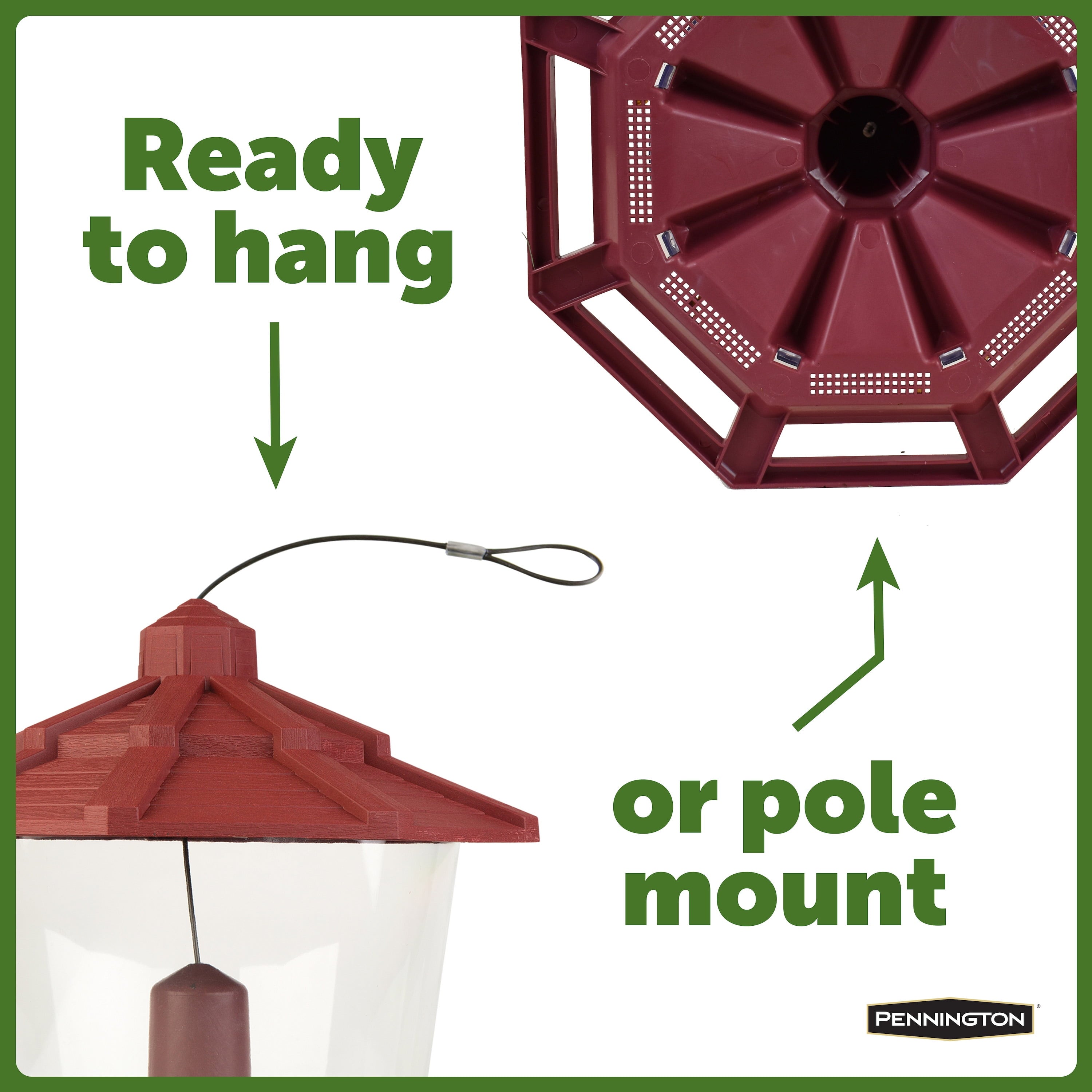 Pennington Red Resin Ecozebo Wild Bird Hopper Feeder, 7 lb. Capacity, 2 Pack