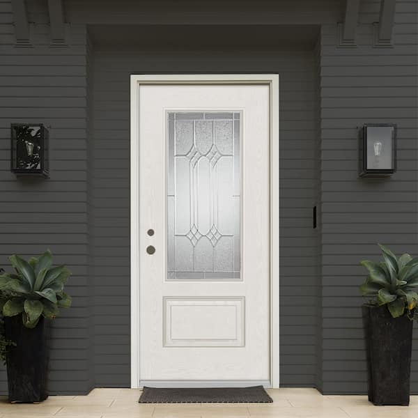 32 in. x 80 in. Orleans Right-Hand 3/4 Lite Zinc Finished Fiberglass Oak Woodgrain Prehung Front Door