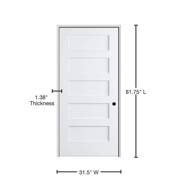 Shaker Flat Panel 30 in. x 80 in. Left Hand Solid Core Primed HDF Single Pre-Hung Interior Door with 4-9/16 in. Jamb